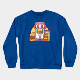 Handphone, Burger, French Fries, And Drink Cartoon Crewneck Sweatshirt